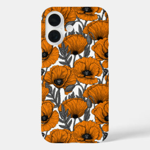 Coque Pour iPhone 16 Pavot orange sur blanc