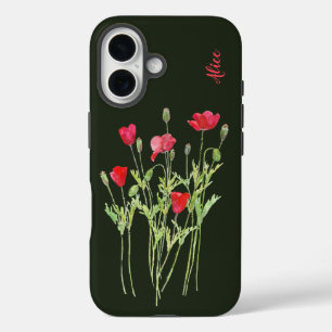 Coque Pour iPhone 16 Pavot rouge prairie estivale, fleurs sauvages