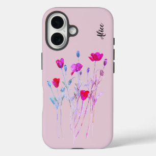 Coque Pour iPhone 16 Pavot rouge prairie estivale, fleurs sauvages