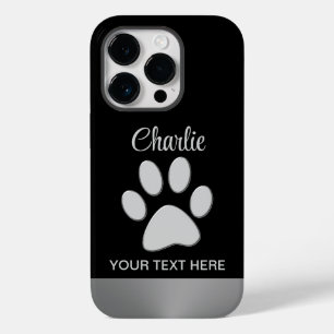 Coque Pour iPhone 14 Pro Paw Chien Argent sur arrière - plan noir