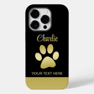 Coque Pour iPhone 14 Pro Paw chien brillant or sur arrière - plan noir