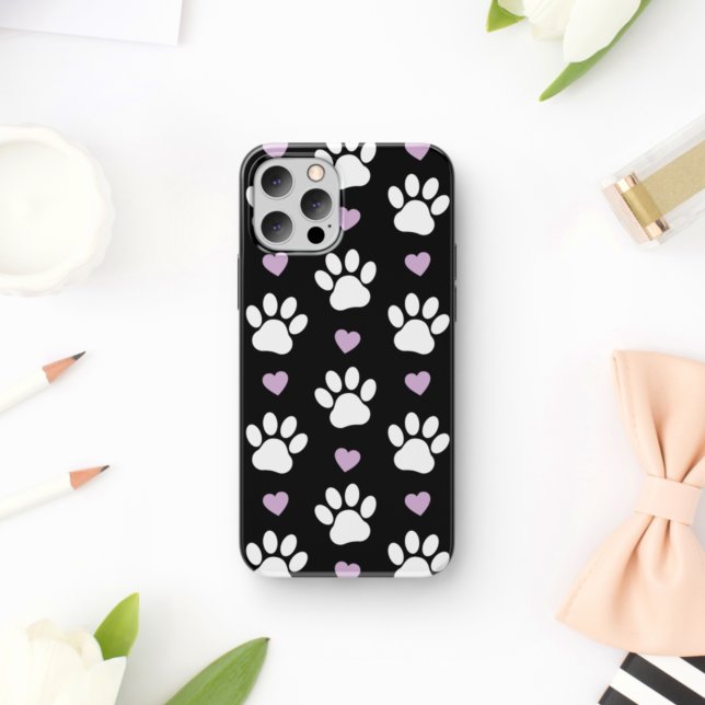 Coques Case-Mate iPhone Paw Motif, Chien Paws, White Paws, Lilac Hearts (Créateur téléchargé)