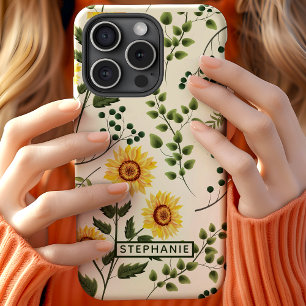 Coque Pour iPhone 15 Pays des Tournesols Fleur Nom Personnalisé