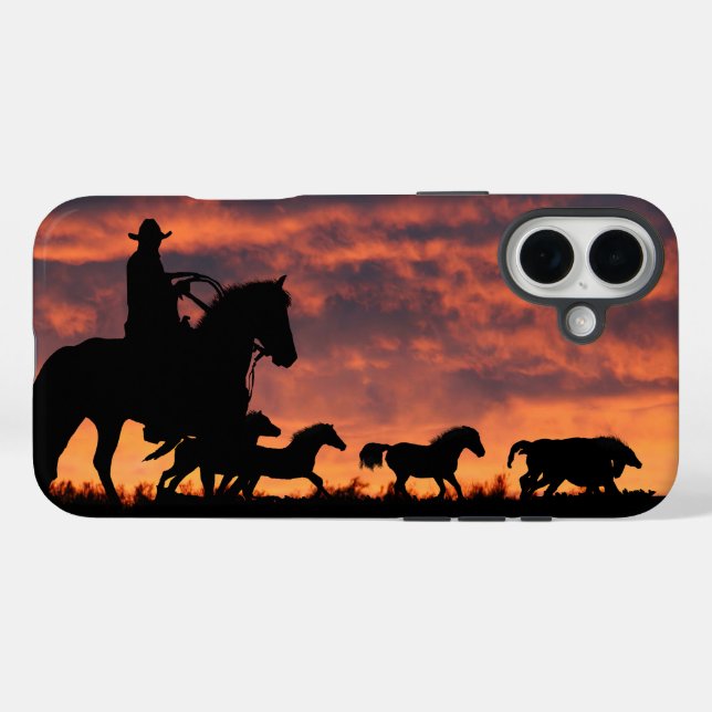 Coques Case-Mate iPhone Pays Western Cowboy Roundup Chevaux sauvages (Verso (horizontal))