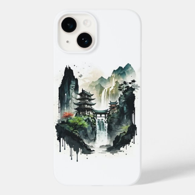 Coques Case-Mate iPhone Paysage antique de l'encre chinoise avec cascade (Verso)