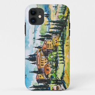 Coque iPhone 11 Paysage avec des arbres de ville et de cyprès