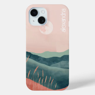 Coque Pour iPhone 15 Paysage Boho Montagnes Abstraites Avec Nom