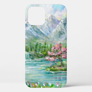 Case-Mate iPhone Case Paysage de montagne de printemps. Main acrylique o