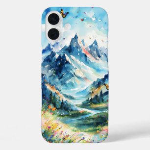 Coques iPhone 16 Plus Paysage de montagne majestueux avec papillons, Wil