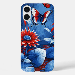 Coques iPhone 16 Plus Paysage de rêve fleuri et papillon patriotique