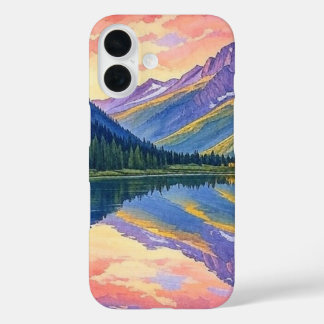 Coque Pour iPhone 16 Paysage du lac Watercolor Mountain