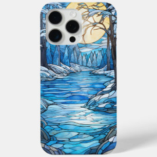 Coque iPhone 15 Pro Max Paysage hivernal en verre tendu - Forêt lune