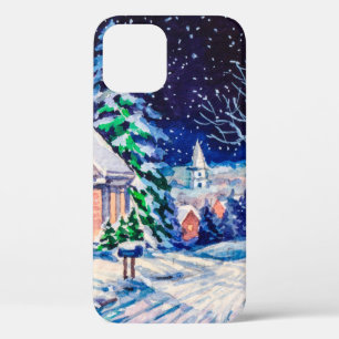 Case-Mate iPhone Case Paysage hivernal enneigé. Maison de campagne. Noël