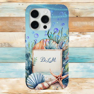 Coque iPhone 15 Pro Paysage marin magique avec Starfish Shells Monogra