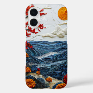 Coque Pour iPhone 16 Paysage océanique découpé en papier esthétique