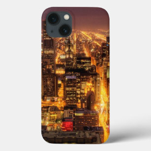 Etui iPhone 13 Paysage urbain de nuit de Chicago