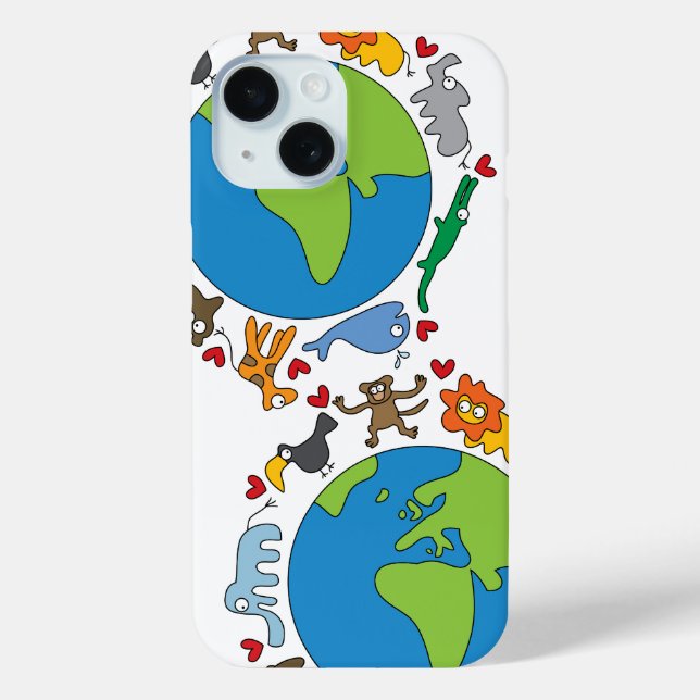 Coques Case-Mate iPhone Peace And Love Cute Cartoon Animaux du monde (Verso)