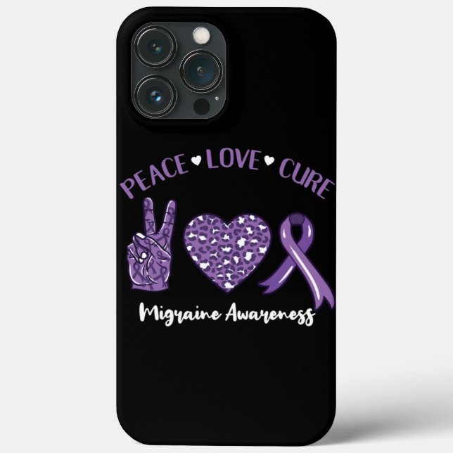 Coques Case-Mate iPhone Peace Love Cure Migraine Awareness Ruban (Verso)