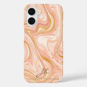 Coque Pour iPhone 16 Peach Cake Marble Parties scintillant or personnal