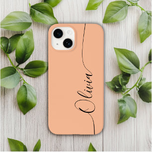 Coque Pour iPhone 14 Peach Fuzz Black Elegant Calligraphie Nom du scrip