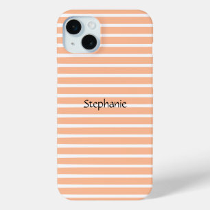 Coque iPhone 15 Mini Peach Fuzz Monogramme Nom personnalisé Stripes 202