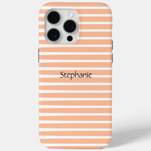 Coque iPhone 15 Pro Max Peach Fuzz Monogramme Nom personnalisé Stripes 202