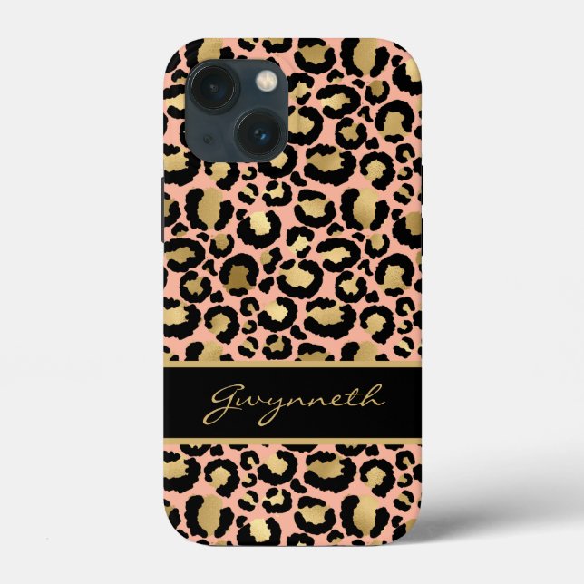 Coques Case-Mate iPhone Peach Gold Black Empreinte de léopard avec votre n (Verso)