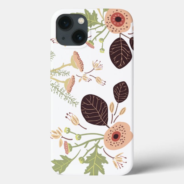Coques Case-Mate iPhone Peach Green Tossed Flowers Feuilles (Verso)