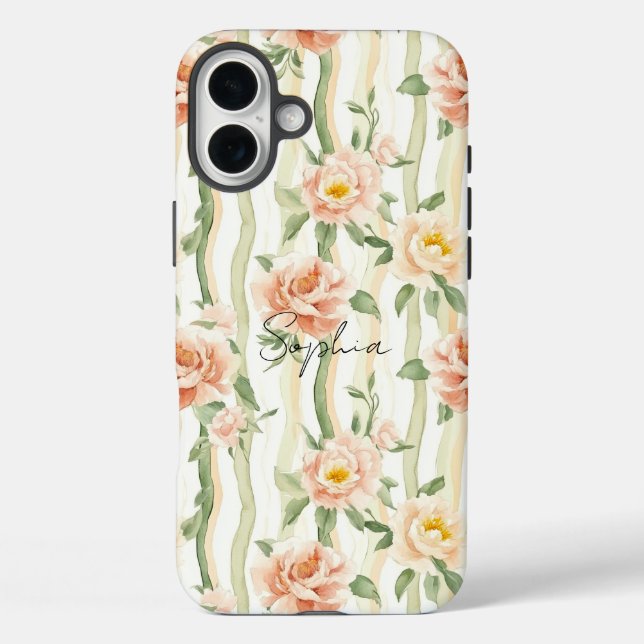 Coques Case-Mate iPhone Peach Mint Roses Floral Stripes   (Verso)