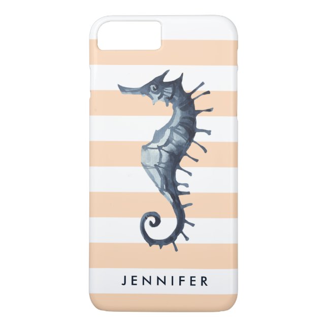 Coques Case-Mate iPhone Peach Nautical Seahorse monogramme personnalisé (Dos)
