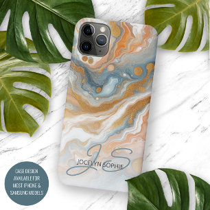 Case-Mate iPhone Case Peach Orange Turquoise Blue Gold Marble Art Motif