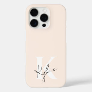 Coques iPhone 16 Pro Peach Pale Moderne Nom Personnalisé Monogramme -