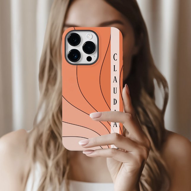 Coques Case-Mate iPhone Peach Shades Retro Waves Nom personnel (Retro Waves Personal Name Peach Phone Cover)