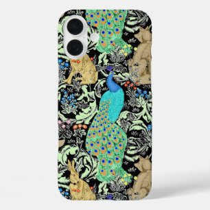 Coques iPhone 16 Plus Peacock Art Nouveau Impression, Turquoise & Neutra