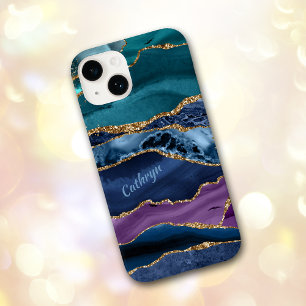Coque Pour iPhone 14 Peacock Blue Gold Laced Abstrait