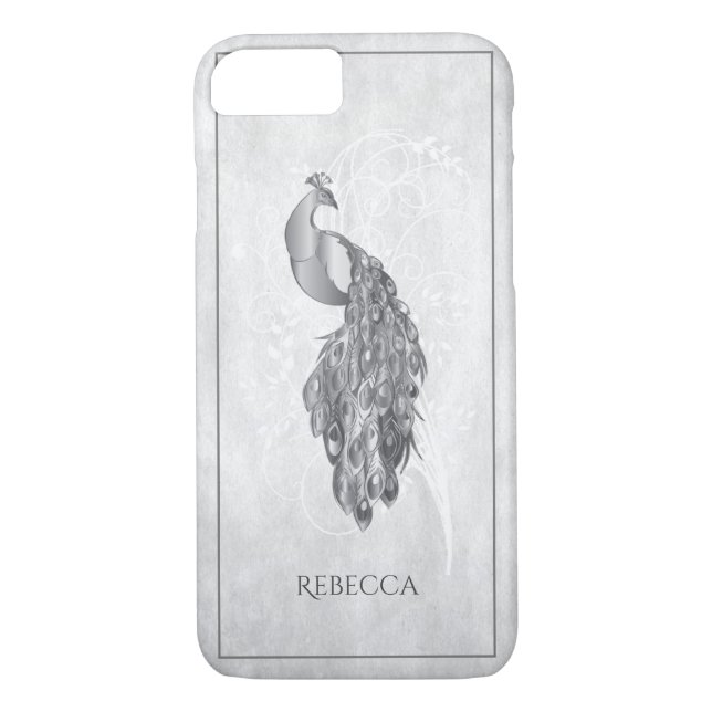 Coques Case-Mate iPhone Peacock élégant en argent Personnalisé (Dos)
