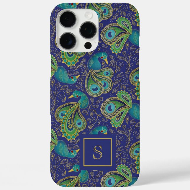 Coques Case-Mate iPhone Peacock Paisley Royal Blue Monogram (Verso)