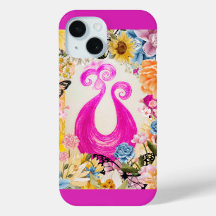 Coque Pour iPhone 15 Peacock Plum rose avec fleurs colorées