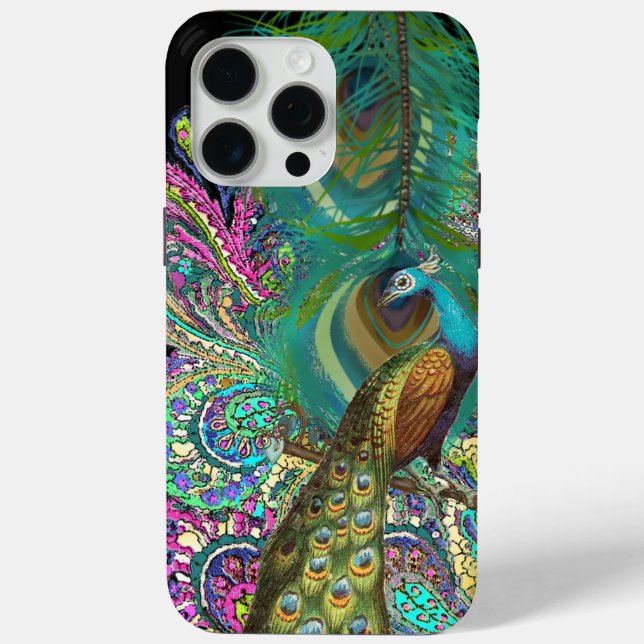 Coques Case-Mate iPhone Peacock rose Aqua violet or Art déco (Verso)