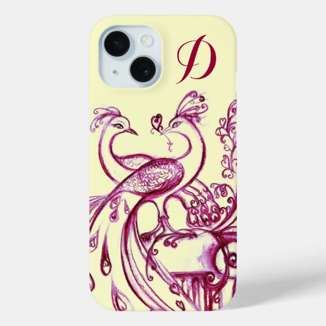Coques Case-Mate iPhone PEACOCKS EN AMOUR MONOGRAM Crème violette (Verso)