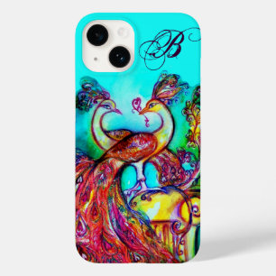 Coque Pour iPhone 14 PEACOCKS EN AMOUR MONOGRAM Turquoise Bleu