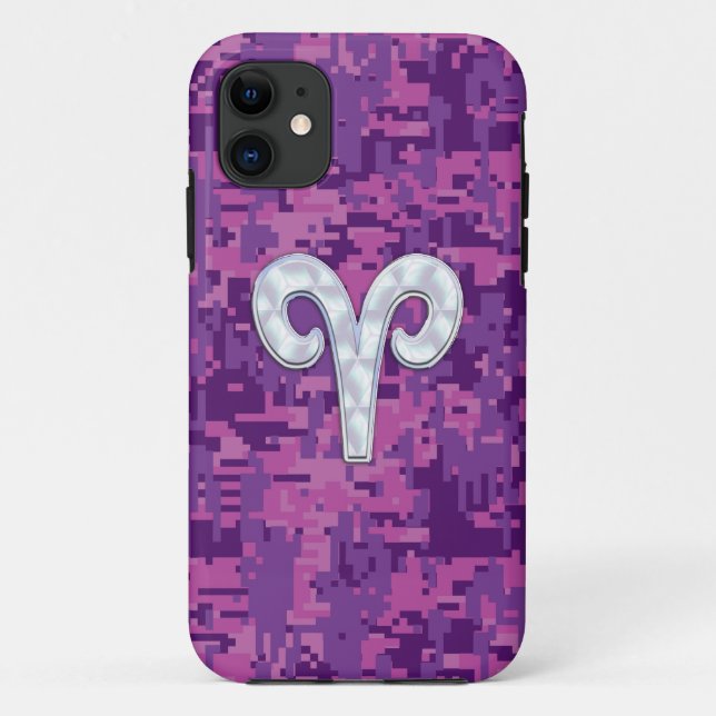 Coques Case-Mate iPhone Pearle comme Aries Zodiac Pink Fuchsia Camo numéri (Dos)