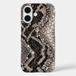 Coque Pour iPhone 16 Peau de serpent cristal argent Luxe