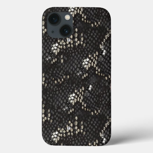 Coques Case-Mate iPhone Peau de serpent noir avec Motif diamant (Verso)
