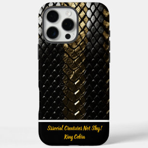 Coques iPhone 16 Pro Max Peau de serpent noir et or scintillante