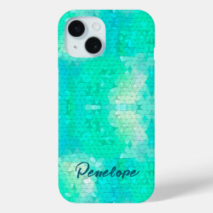 Coque Pour iPhone 15 Peau de sirène bleu aqua Mosaïque avec nom 