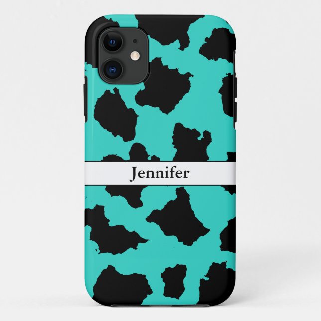 Coques Case-Mate iPhone Peau de vache Noir Blanc Et Motif Turquoise (Dos)