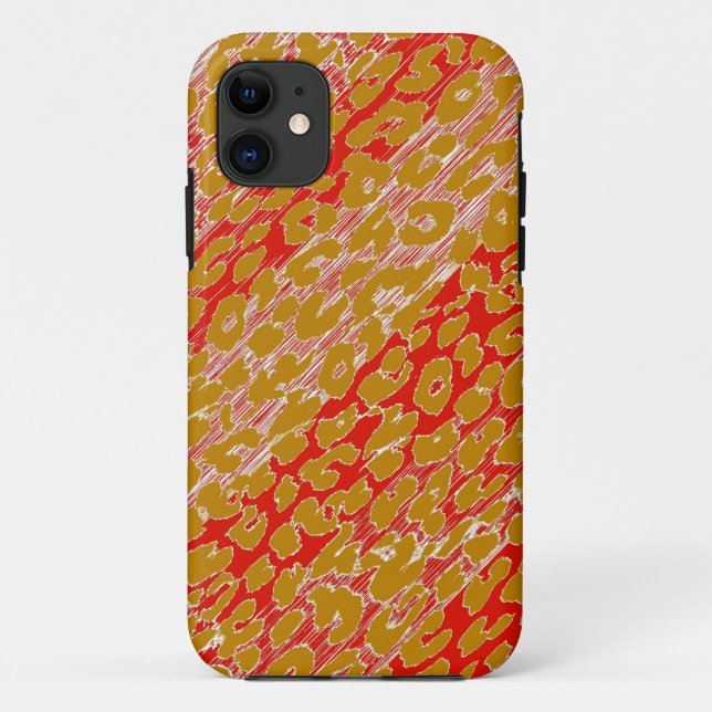 Coques Case-Mate iPhone Peau Empreinte de léopard rouge jaune rétro (Dos)