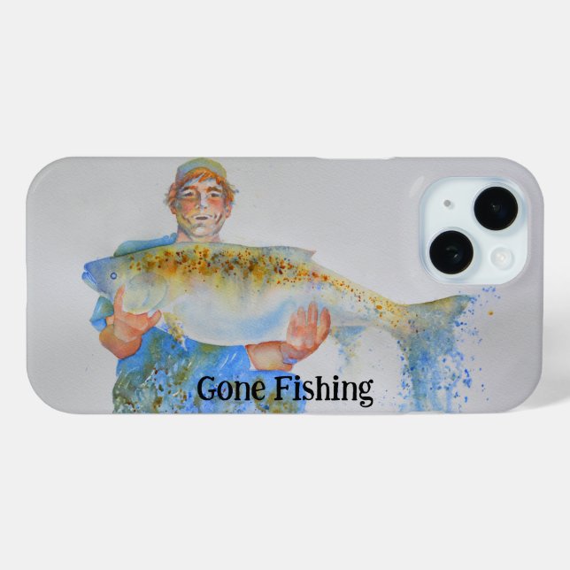 Coques Case-Mate iPhone Pêcheur peinture d'aquarelle parti pêche (Verso (horizontal))