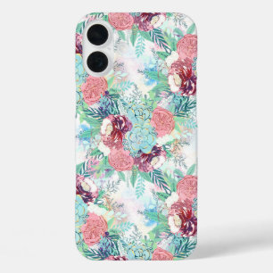 Coques iPhone 16 Plus Peine de menthe rose mignonne et peinture florale 